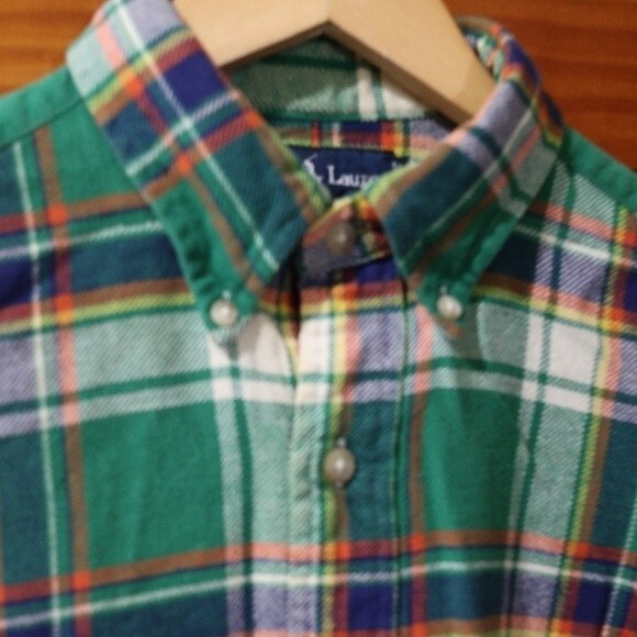 Ralph Lauren Thick Green Plaid Button Down Classic Fit Shirt Medium Cotton - Picture 2 of 11